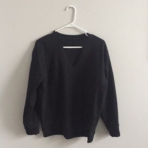 black sweatshirt with v cut neck